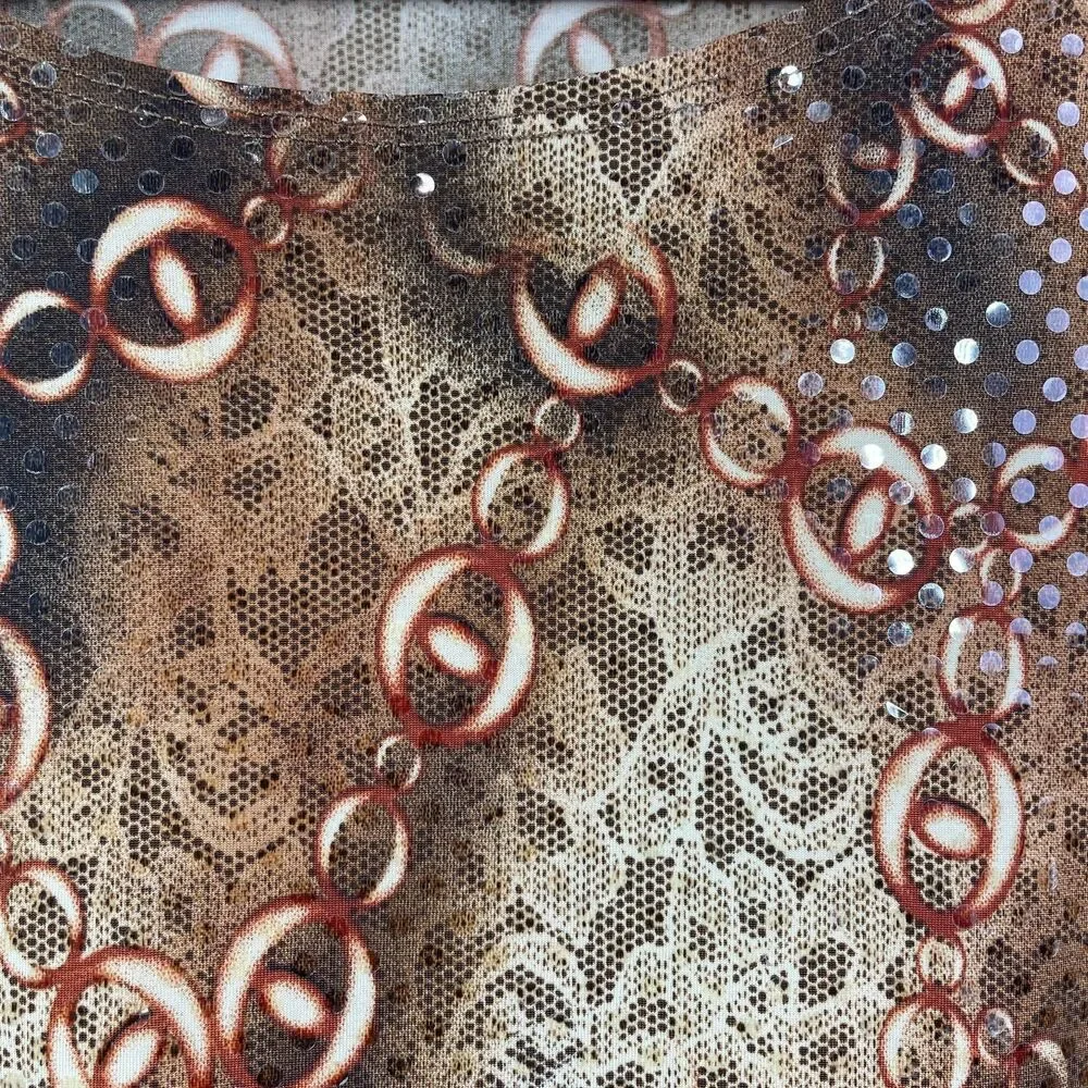 Vintage Chicos Blouse Size 3 Large Chicos BlouseShimmer Rusty Brown Red Cream - Picture 6 of 16